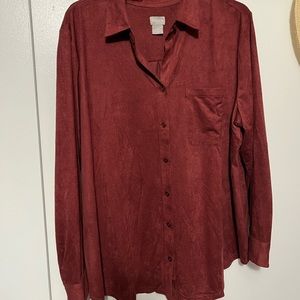 Chico’s faux suede soft button down blouse